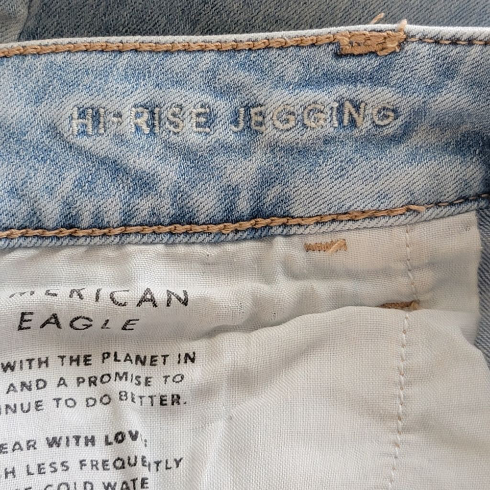 American Eagle Skinny Jeans Hi Rise Jeggings Light Blue Wash Stretch AE 16 Short - Picture 10 of 11
